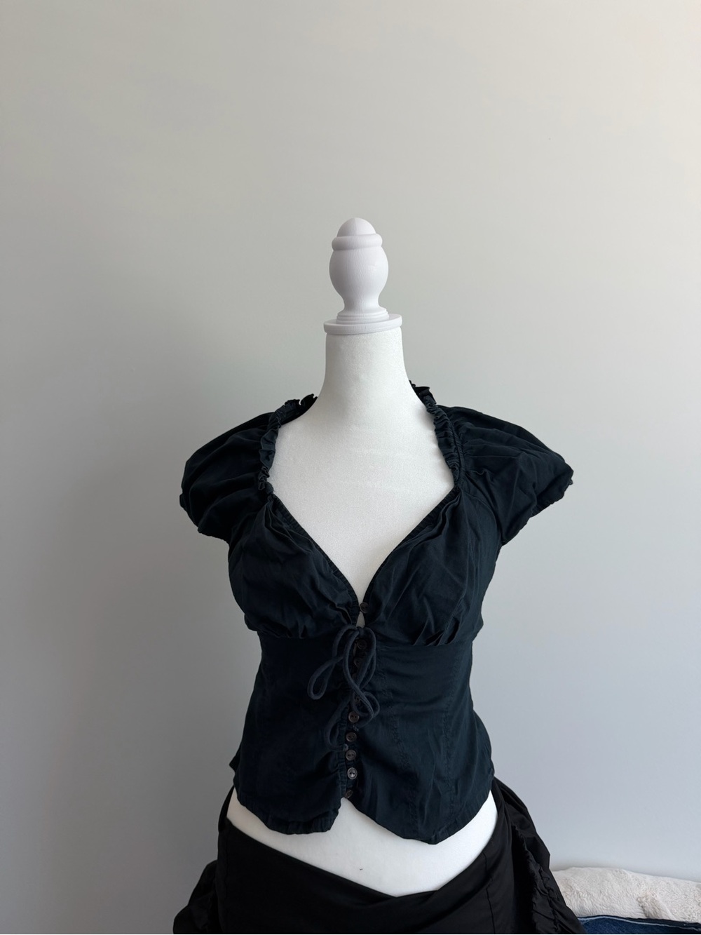Free People navy Short Sleeve Tie-Front Blouse